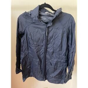 Lands End Kids Large 14 Jacket Double Zipper Blue Water Resistant Hooded Pockets